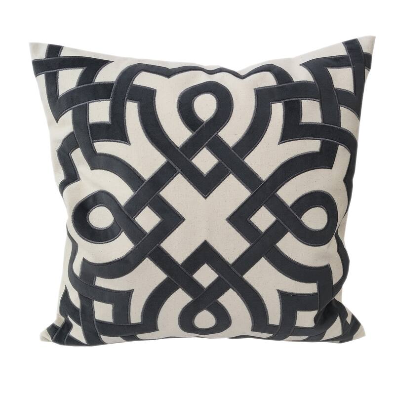 Home Accent Pillows Natural and Grey Geometric Applique Embroidered Poly Linen 20-inch Throw Pillow