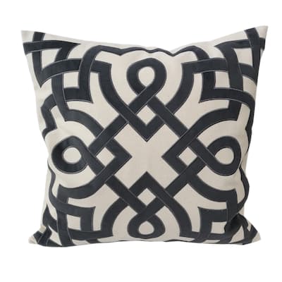 Home Accent Pillows Natural and Grey Geometric Applique Embroidered Poly Linen 20-inch Throw Pillow