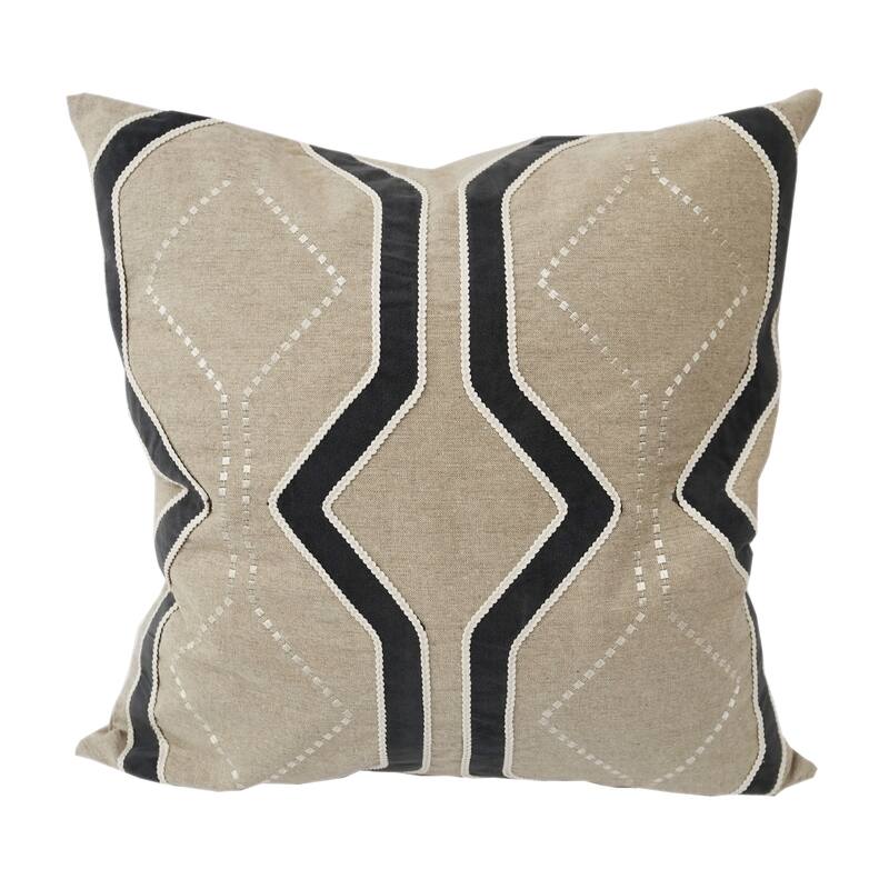 Embroidered Natural and Grey Poly Linen Connors Throw Pillow by Home Accent Pillows