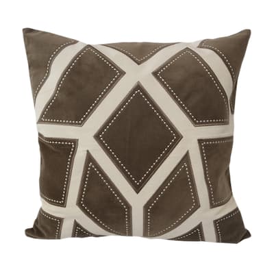 Home Accent Pillows 20-inch Brown and Tan Applique Embroidered Poly Linen Throw Pillow