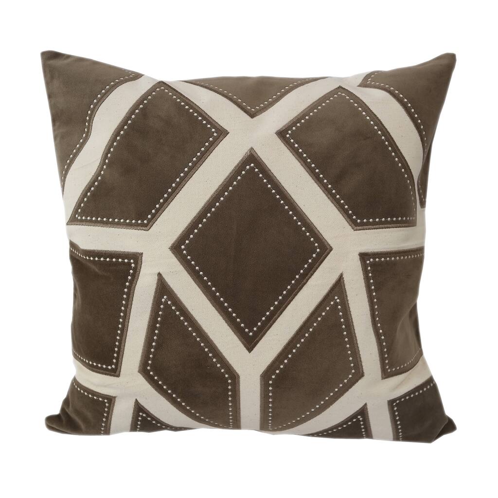 Home Accent Pillows 20-inch Brown and Tan Applique Embroidered Poly Linen Throw Pillow
