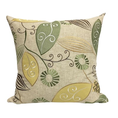 Olevia Cotton Floral Leaf Embroidered Throw Pillow by Home Accent Pillows