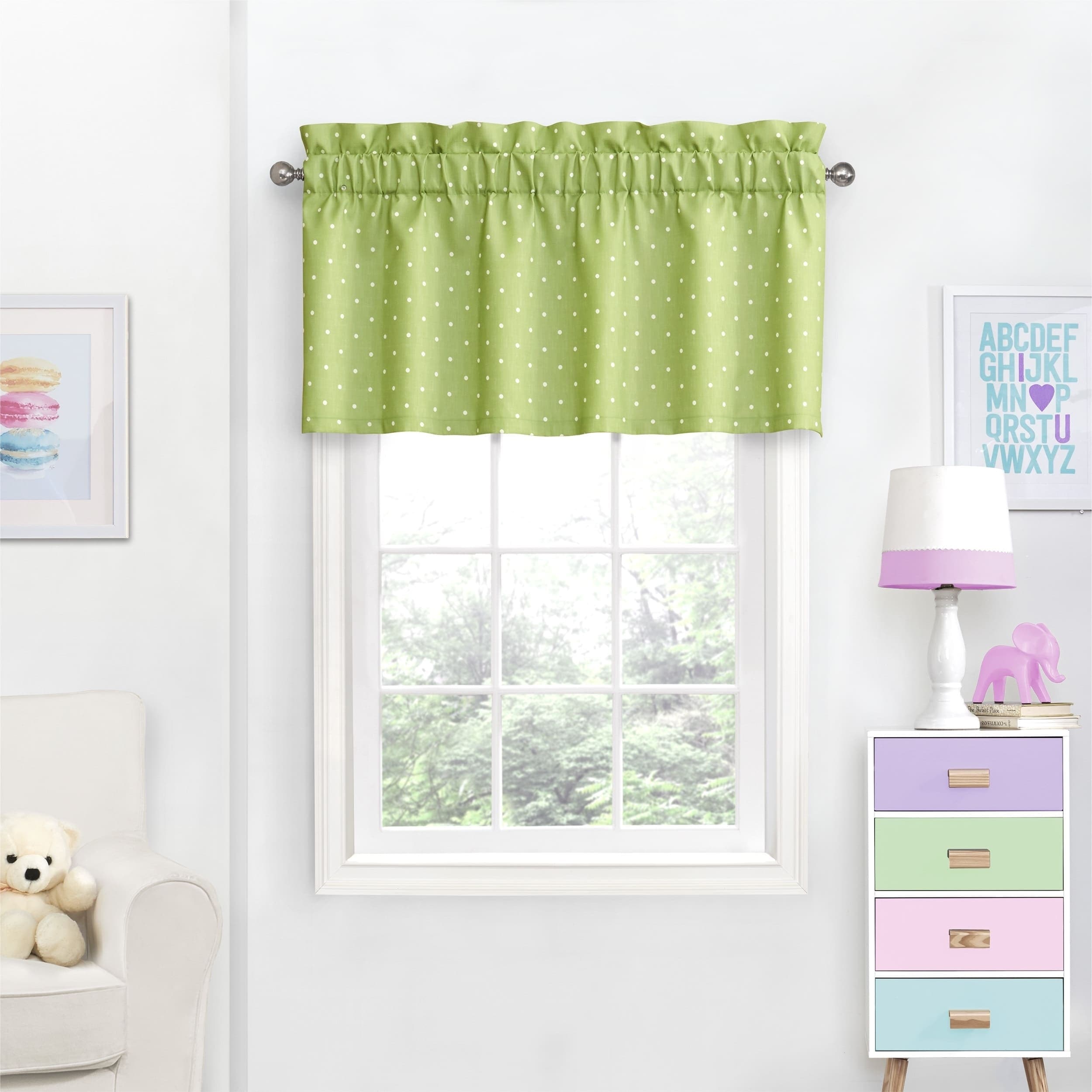 Luxury lime green window valance Pink Polka Dot Lime Green Trim Bedroom Fabric Decor Treatment Covering Curtain Window Topper Valance Home Kitchen