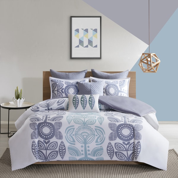 Urban Habitat Teo Blue 7 Piece Cotton Printed Duvet Cover Set
