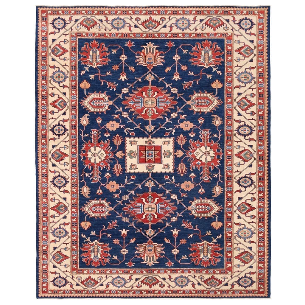 Handmade Vegetable Dye Kazak Wool Rug (Afghanistan) - 9'3 x 11'7