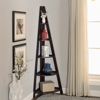 Espresso Corner Ladder Bookcase With Five Shelves Free Shipping Briarwood Home Decor Espresso Wood Corner Ladder Bookcase