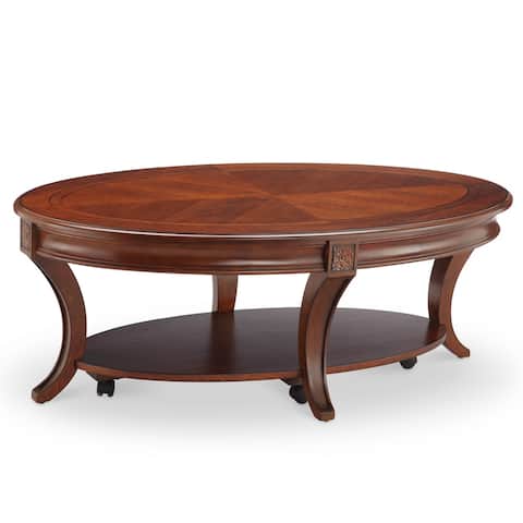 Winslet Cherry Finish Wood Oval Coffee Table with Casters