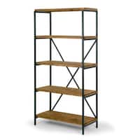 Ailis 67" Brown Pine Wood Shelf Etagere Bookcase Media Center with Metal Frame