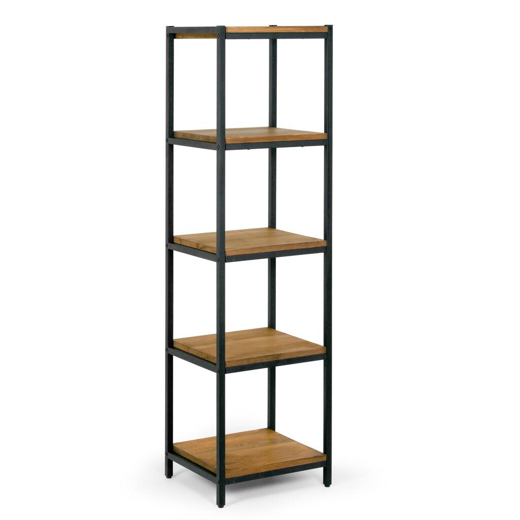 Ailis 57" Brown Pine Wood Shelf Etagere Bookcase Media Center with Metal Frame