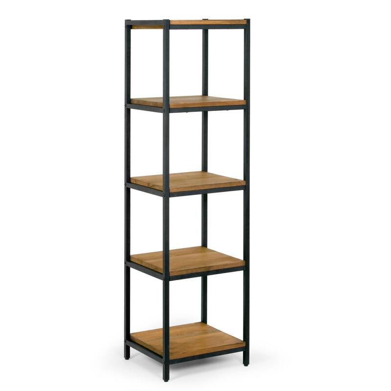 Ailis 57" Brown Pine Wood Shelf Etagere Bookcase Media Center with Metal Frame
