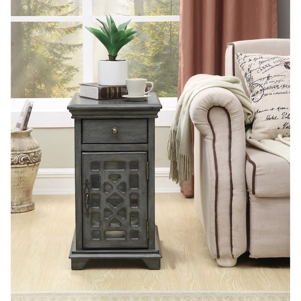 slide 1 of 8, Somette 1-Drawer, 1-Door Textured Grey Chairside Cabinet - 14"L x 20.5"W x 25"H