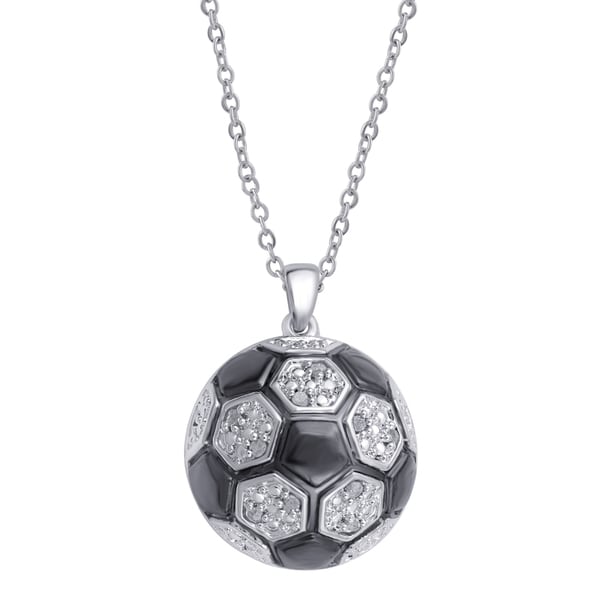 Divina Silver Overlay Diamond Accent Soccer Ball Pendant
