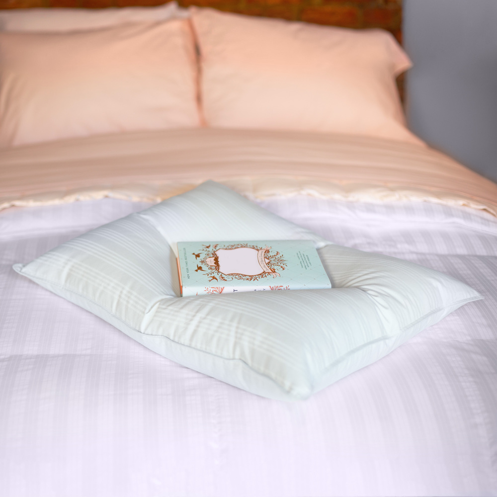 Extra-soft Blue Damask Cotton/White Down Stomach Sleeper Pillow