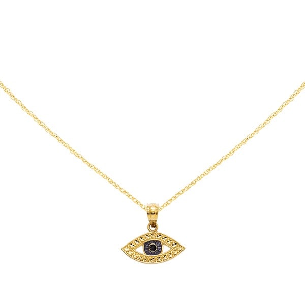 14K Yellow Gold Diamond Cut Enameled Eye Pendant with 18-inch Cable Rope Chain by Versil. Opens flyout.