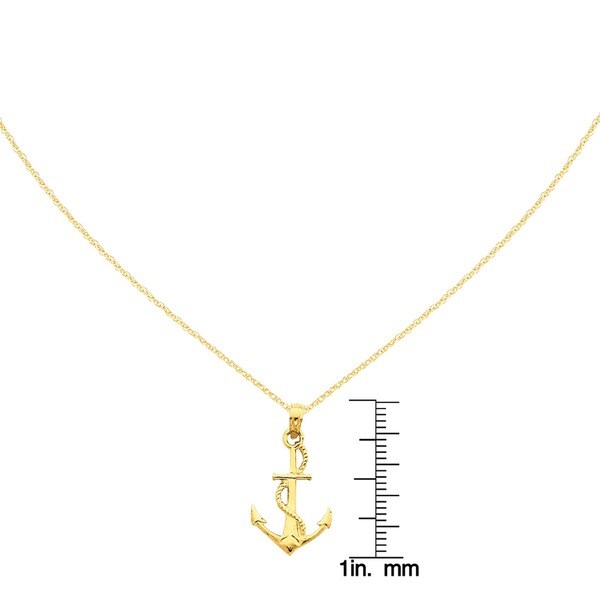 14k Yellow Gold 3-D Anchor Shackle and Entwined Rope Pendant