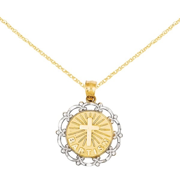 14k Yellow Gold Rhodium-plated Baptism Pendant 18mmx16mm