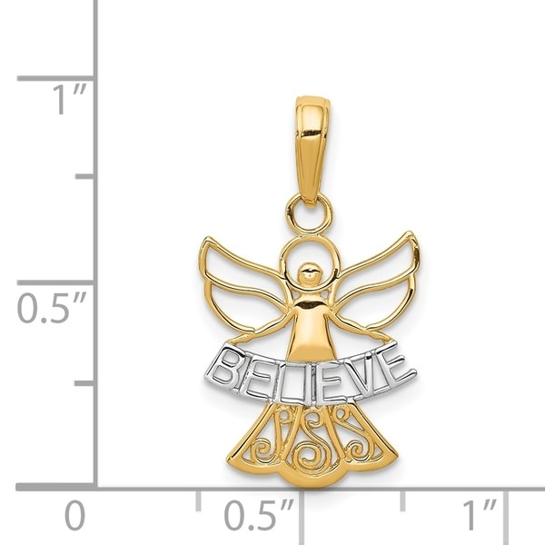 14K White Gold /& Yellow Gold Jewelry Pendants /& Charms Solid 15 mm 24 mm Believe Angel Pendant
