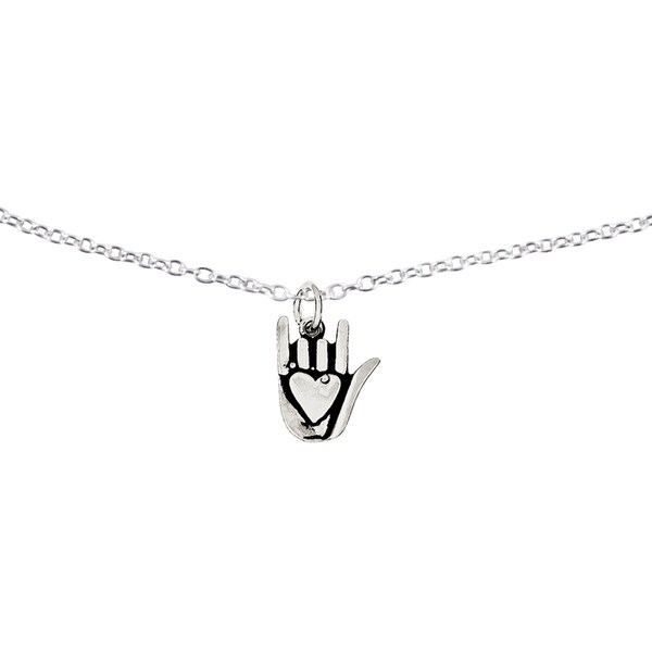 Sterling Silver Antiqued Sign Language Charm with 18-inch Cable Chain by Versil. Opens flyout.