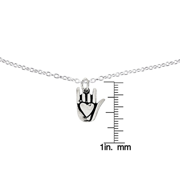 Sterling Silver Antiqued Sign Language Charm with 18-inch Cable Chain by Versil