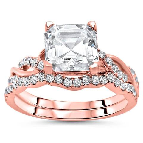 14k Rose Gold Moissanite and 2/5ct TDW Diamond Engagement Ring Bridal Set (F-G, SI1-SI2) - White