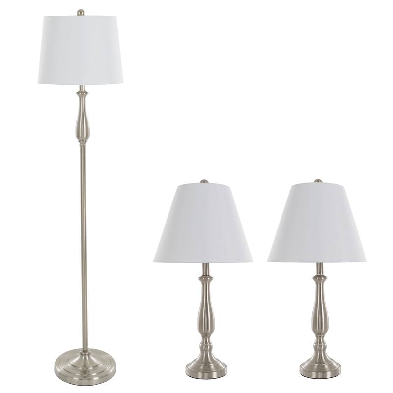 Table Lamps and Floor Lamp Set of 3, Traditional Brushed Steel (3 LED Bulbs included) by Windsor Home - N/A