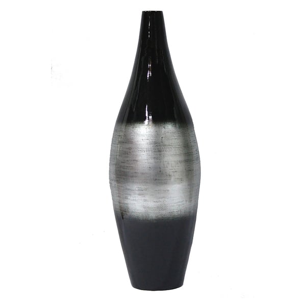 Shop Black And Silver Bamboo 29 5 Inch Tall Modern Spun Decorative Table Floor Accent Vase Overstock 14681384