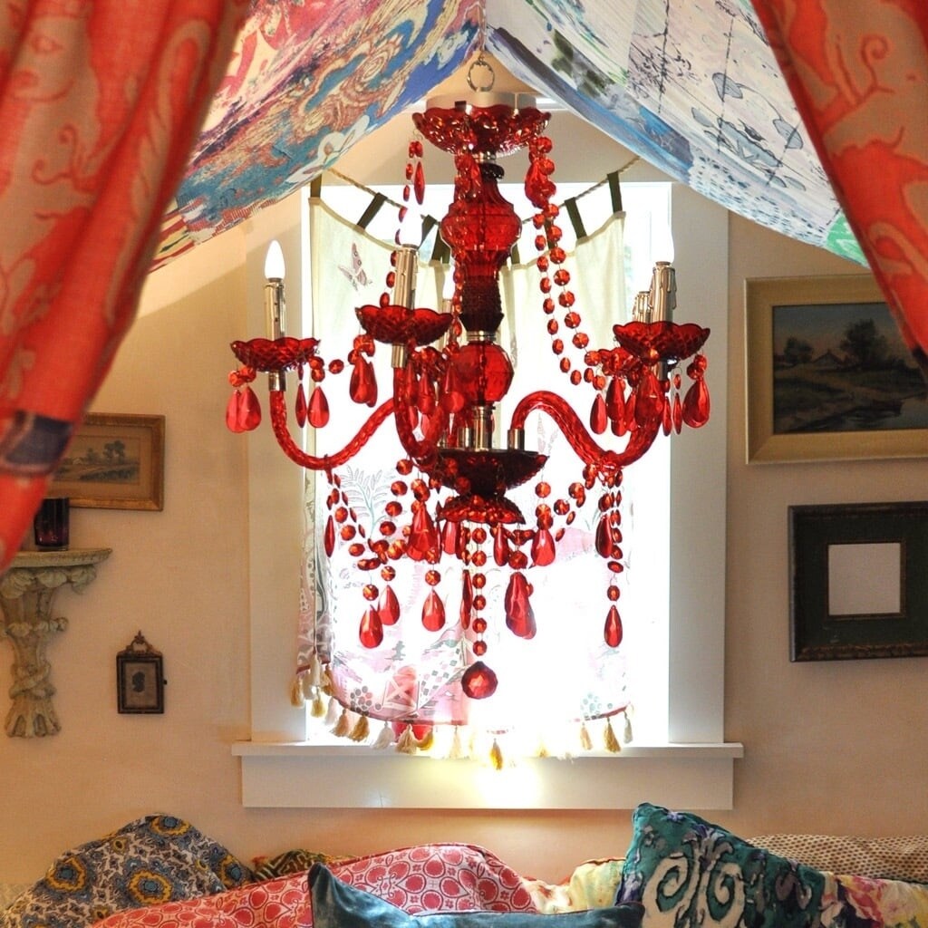 Tracy Porter Royal Rojo Poetic Wanderlust Red Crystal Cordless Remote Control LED Cascading Chandelier (Tracy Porter Red) - Chandeliers For Bedrooms by Overstock.com