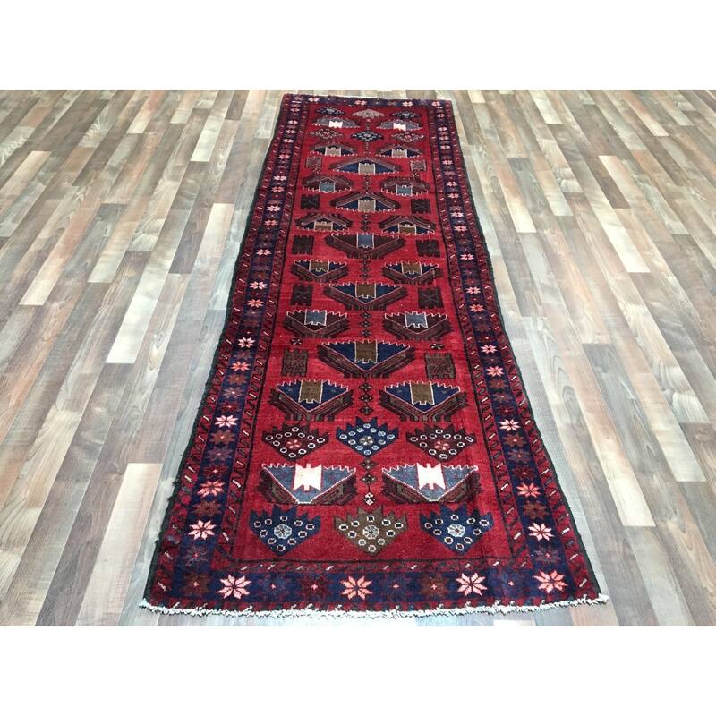 FineRugCollection Handmade Semi-Antique Persian Hamadan Red Oriental Runner (3'1 x 9'8)