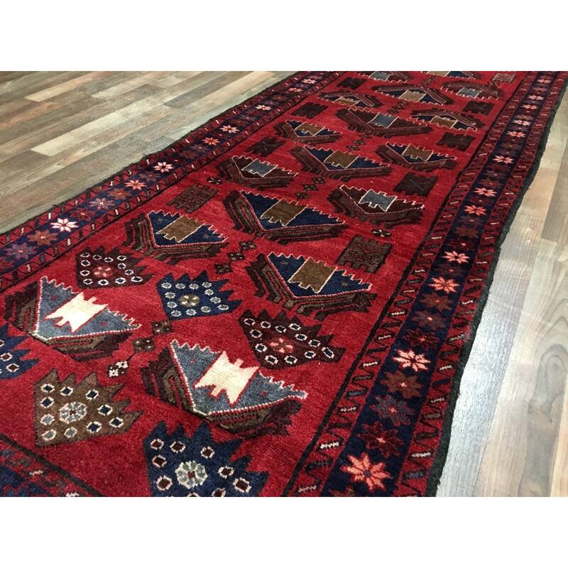 FineRugCollection Handmade Semi-Antique Persian Hamadan Red Oriental Runner (3'1 x 9'8)
