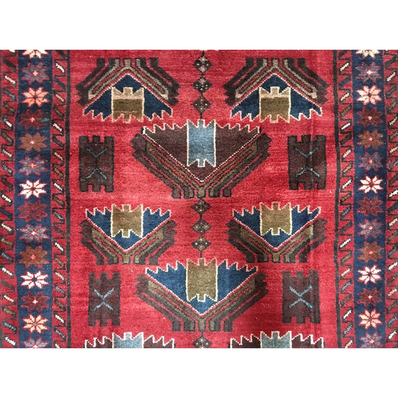 FineRugCollection Handmade Semi-Antique Persian Hamadan Red Oriental Runner (3'1 x 9'8)