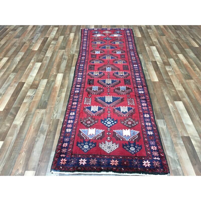FineRugCollection Handmade Semi-Antique Persian Hamadan Red Oriental Runner (3'1 x 9'8)