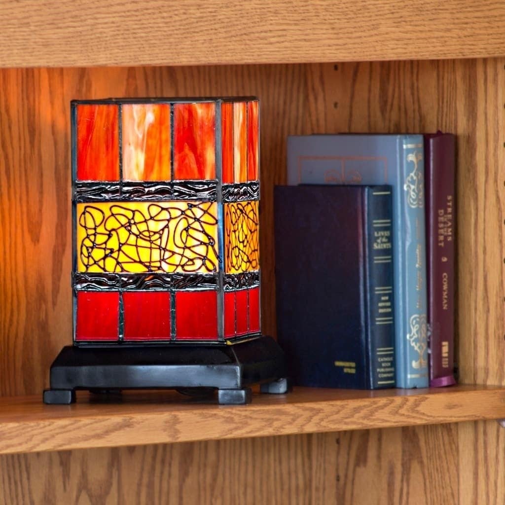 9.63 H Craftsman Style Stained Glass Hurricane Uplight Table Lamp With Filigree Detail Red 23f73c97 5617 4a02 A848 767a77031eac 