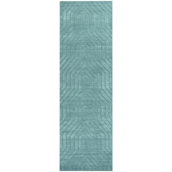 Shop Handloomed Technique Blue/ Dark Teal Wool Solid Runner Area Rug