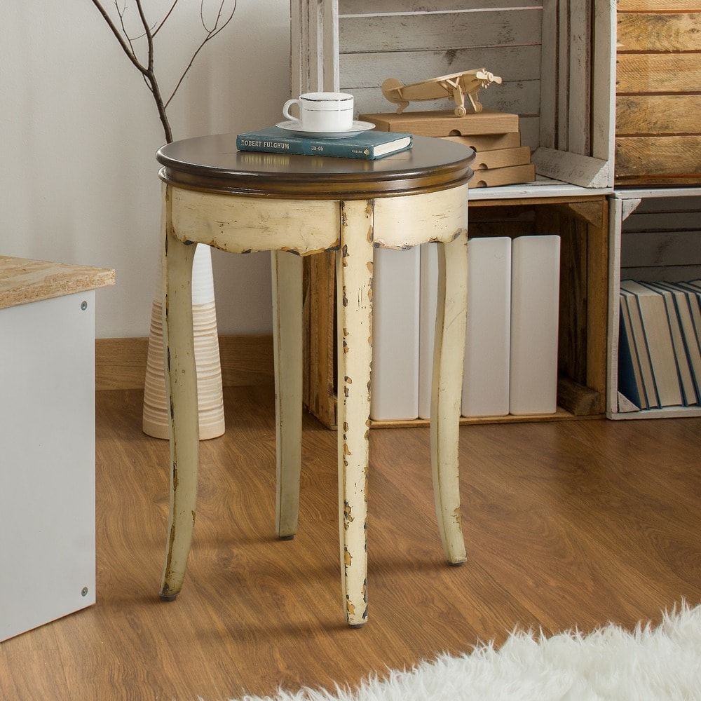 Furniture of America Lira Transitional White 18-inch Round Side Table