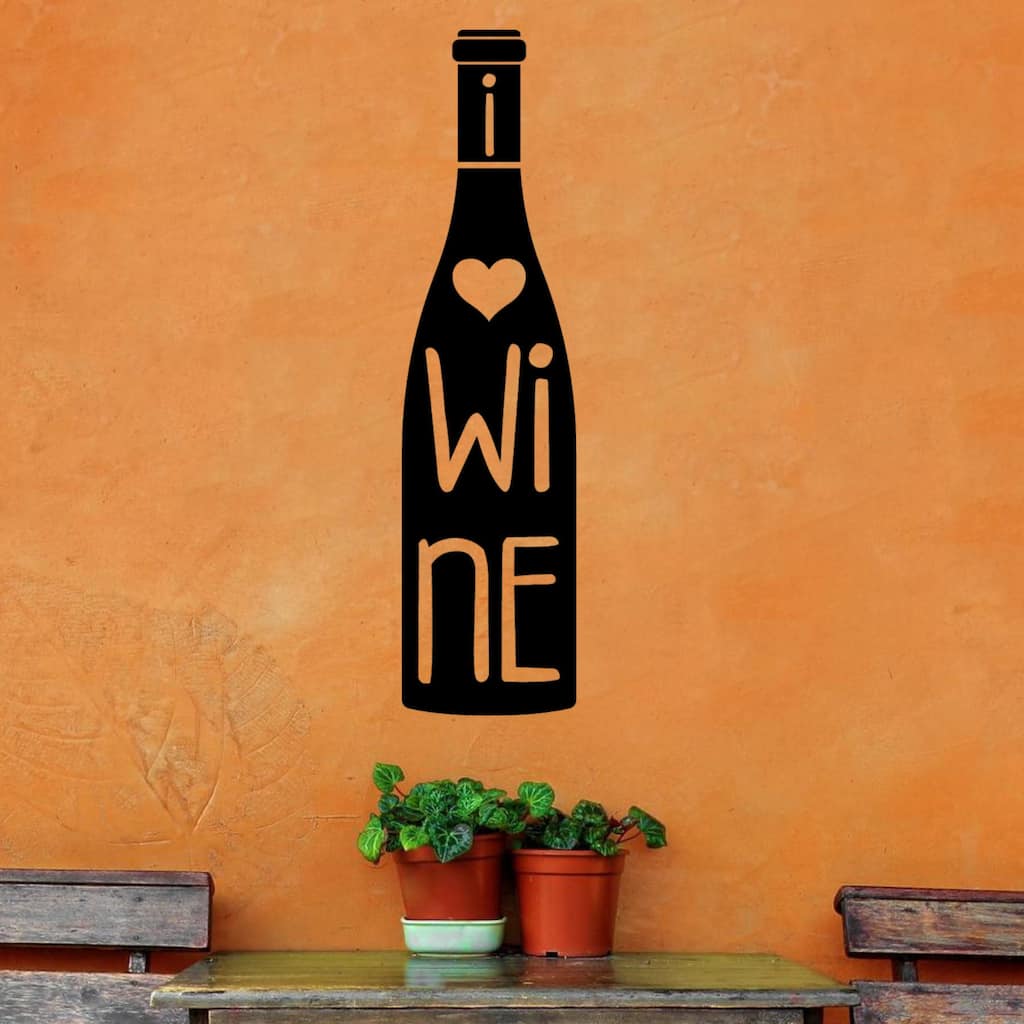 I heart Wine, Wine Bottle Vinyl Wall Quote Decal