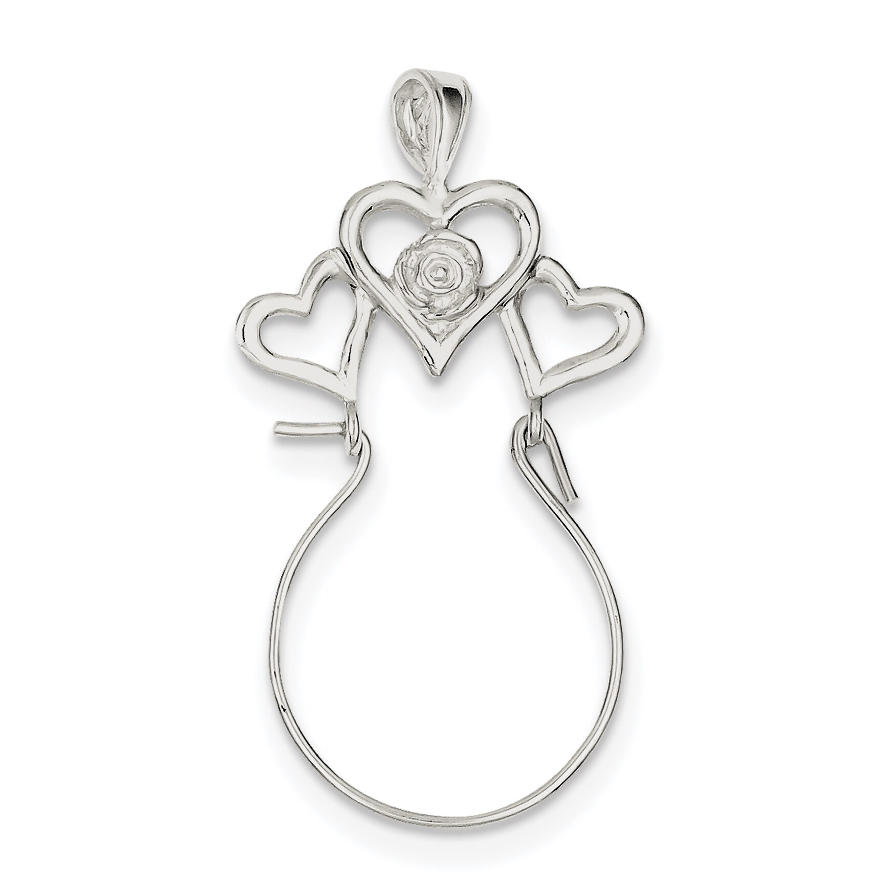 Sterling Silver Polished Heart Solid Charm Pendant Holder