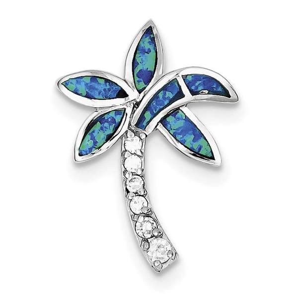 925 Sterling Silver Rhodium-plated Polished CZ Palm Tree Charm Pendant