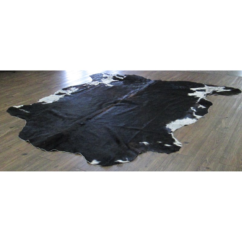 Ultra-soft Black and Off-white Real Cow Hide Rug - 6' x 8'