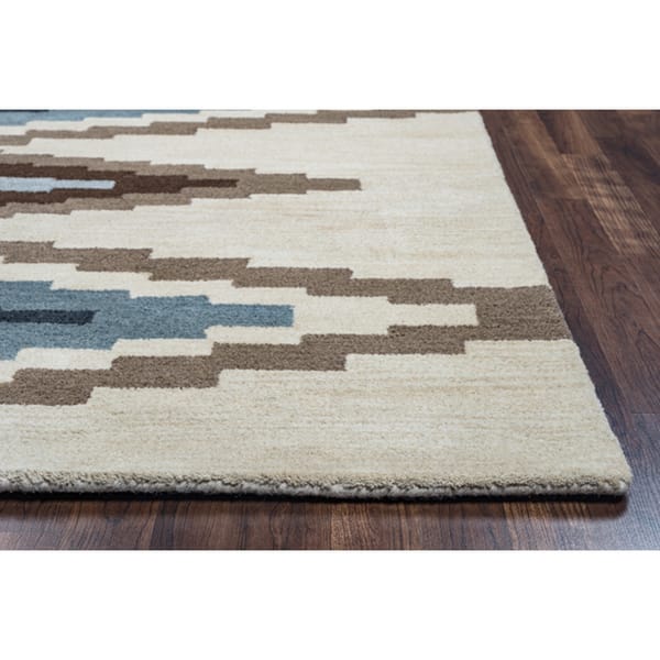Alora Decor Pueblo Tan, Brown, and Blue Hand-tufted Wool Rug