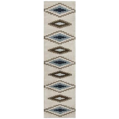 Alora Decor Pueblo Tan, Brown, and Blue Hand-tufted Wool Rug