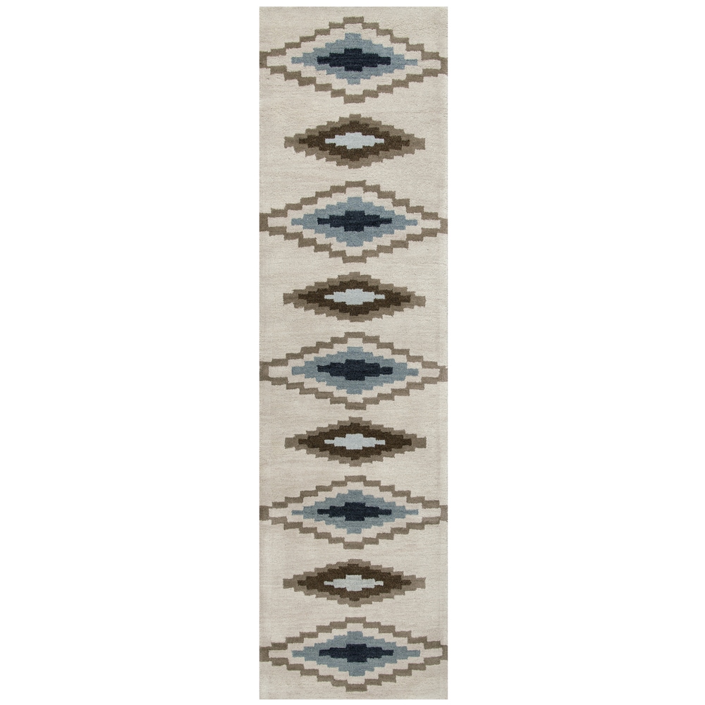 Alora Decor Pueblo Tan, Brown, and Blue Hand-tufted Wool Rug