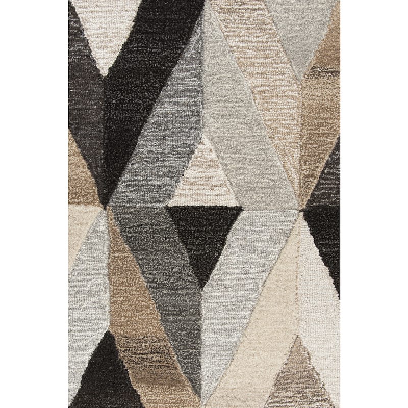 Alora Decor Makalu Grey, Black, and Beige Hand-tufted Geometric Wool Rug