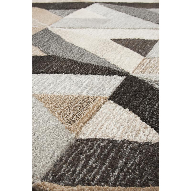 Alora Decor Makalu Grey, Black, and Beige Hand-tufted Geometric Wool Rug