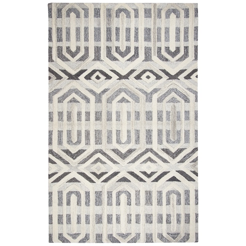 Alora Decor Makalu Grey and Natural Hand-tufted Geometric Wool Rug