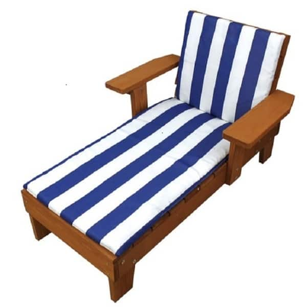 slide 2 of 2, Homeware Kid's Wood Blue and White Cushion Outdoor Chaise Lounge Chair