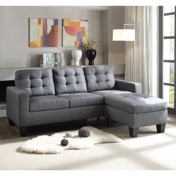 Earsom Reversible Grey Linen Sectional Sofa - Overstock - 14690952