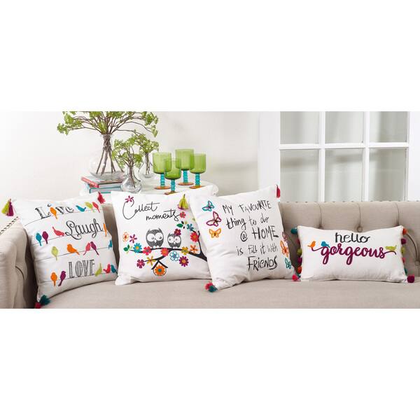 Shop Colorful Embroidered Owl Print Down Filled Throw Pillow