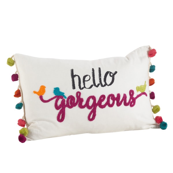 Colorful Tassel Trim Hello Gorgeous Down Filled Throw Pillow