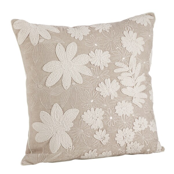 Shop Natural Cotton Floral Embroidery Down Filled Throw Pillow - Free ...
