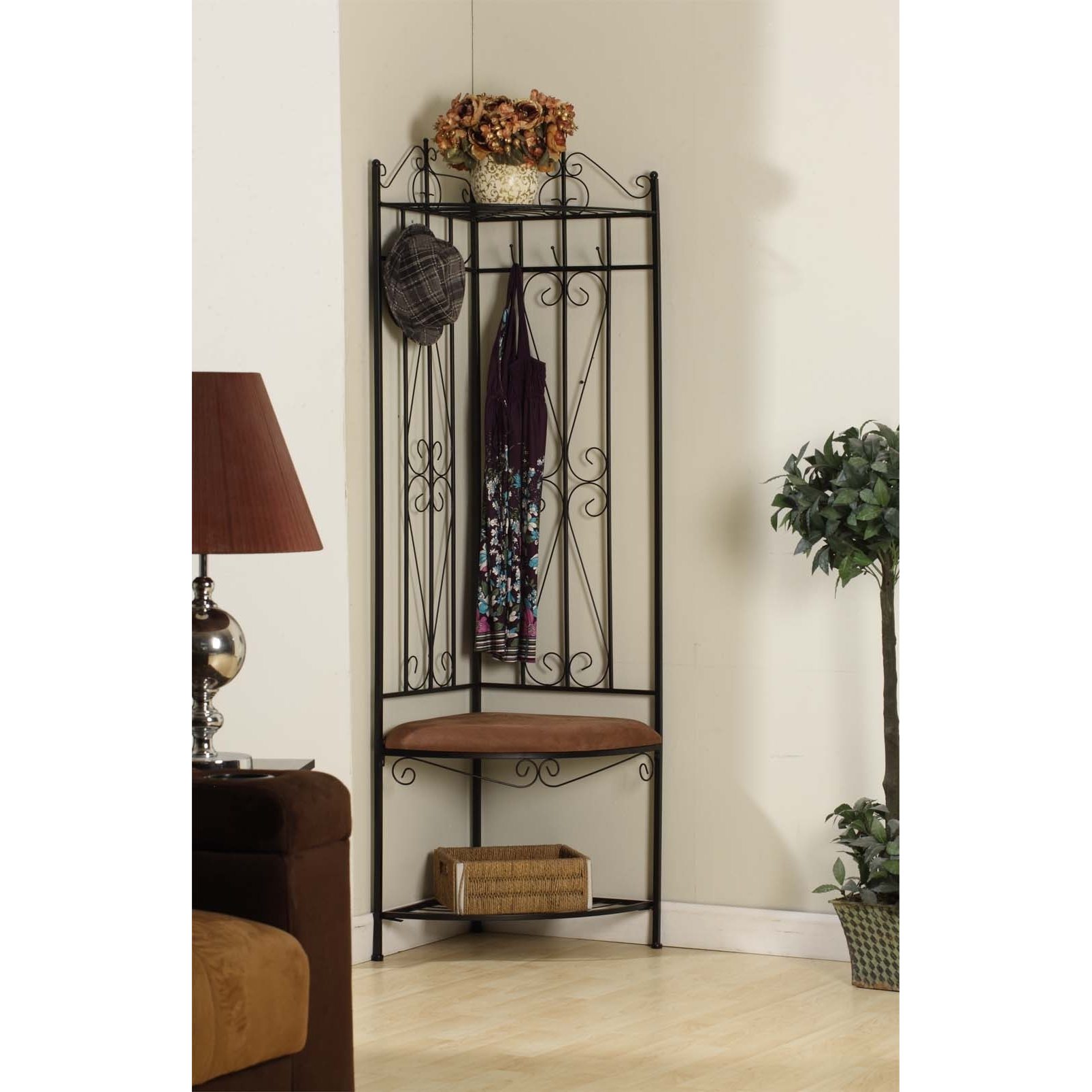 Shop Black And Brown Microfiber Corner Hallway Bench Free